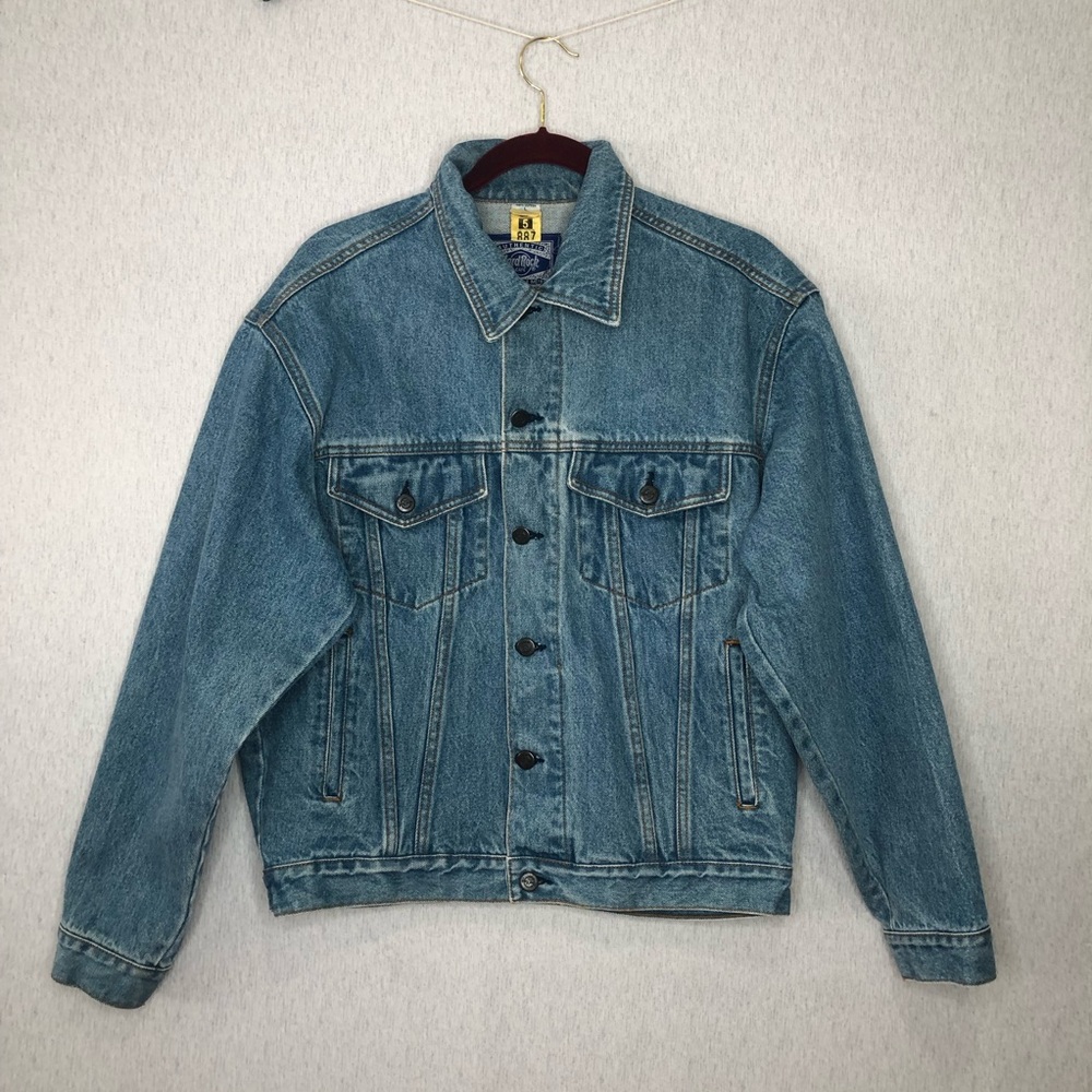 VTG Hard Rock Cafe Denim Jacket Memphis Mens Unisex Large Trucker Embroidered